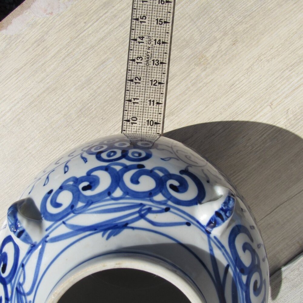 VTG Chinese Chinoiserie Water Jug Wine Oil Pot Cobalt Blue & White Pottery - Picture 5 of 13